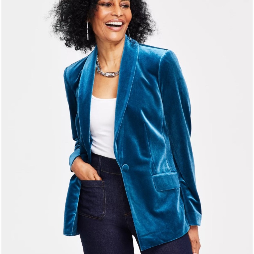 Navy blue INC velour blazer, new, size small